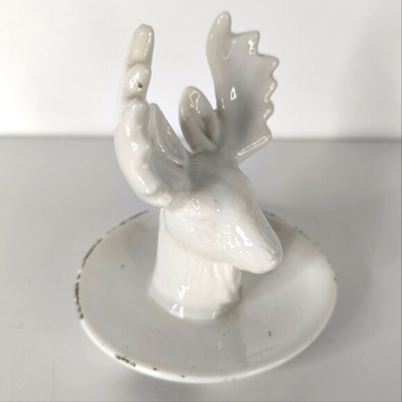 Vintage Deer Head Porcelain Folk Cabin Shabby Jewelry Ring Holder Trinket Dish - Picture 1 of 6